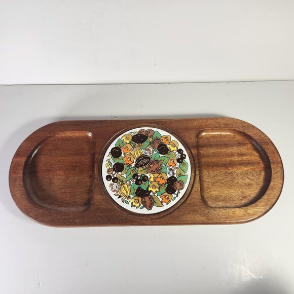 Charcuterie Cheese Board Tray with Ceramic Tile in the Center Vintage 70s Japan - Picture 11 of 11